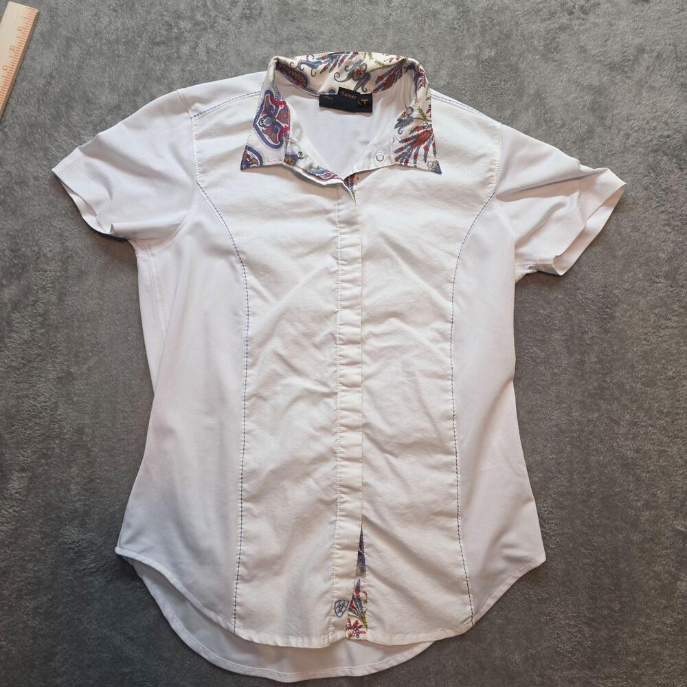 Ariat Pro Series Button Up Shirt Womens 36 White Paisley Western Short Sleeve